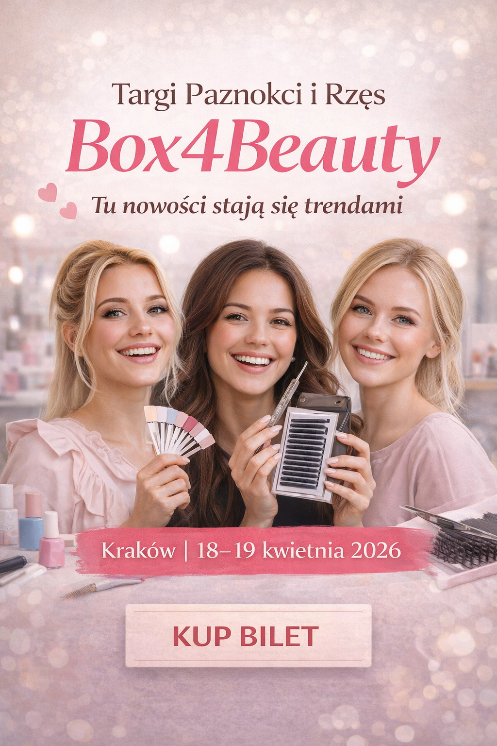 Targi kosmetyczne, kobiety, produkty urodowe.