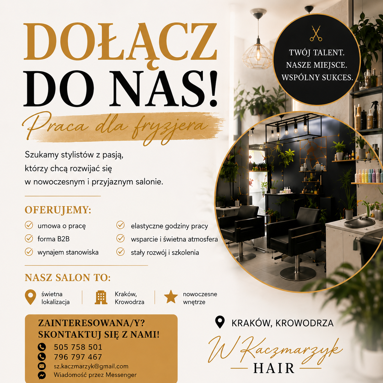 Fryzjer / Fryzjerka – wynajem stanowiska, Umowa o pracę, B2B